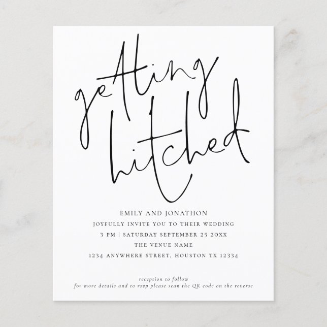 Budget Obtenir Hitched Script QR Wedding Invitatio (Devant)