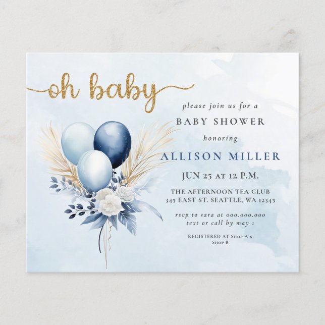 Budget Oh Baby Blue Gold Boho Baby shower garçon (Devant)