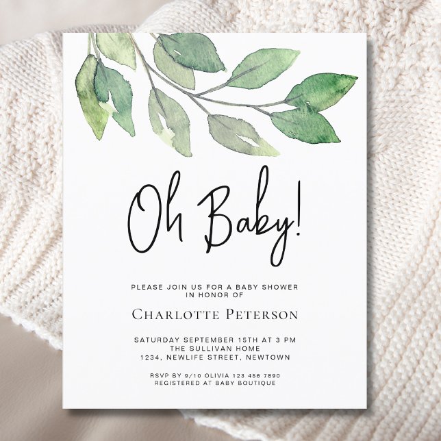 Budget Oh Baby Green Baby shower Invitation (Créateur téléchargé)