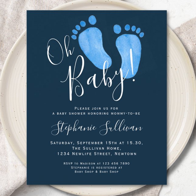 Budget Oh Baby Marine Baby shower bleu Invitation (Créateur téléchargé)