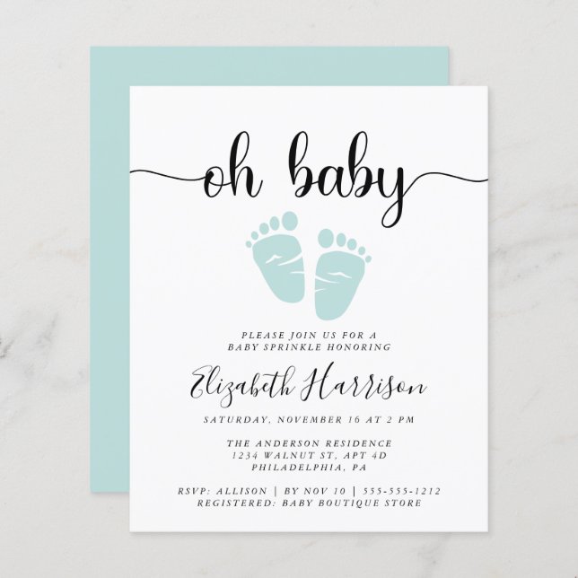 Budget Oh Baby Mint Green Sprinkle Invitation (Devant / Derrière)