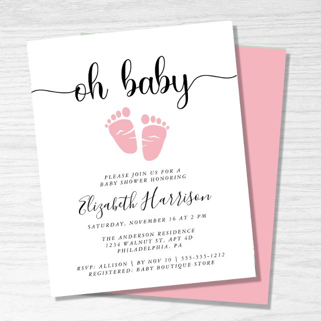 Budget Oh Baby Pink Baby shower Invitation (Créateur téléchargé)