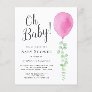 Budget Oh Baby Pink Balloon Baby shower Invitation