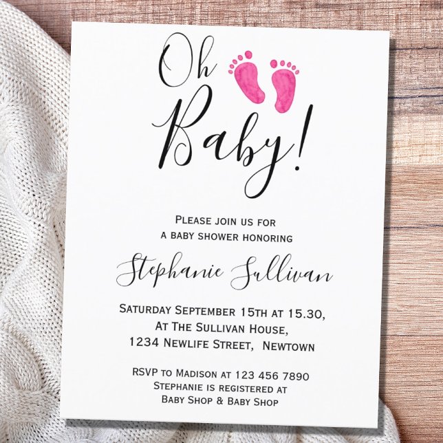 Budget Oh Baby Pink Feet Baby shower Invitation (Créateur téléchargé)