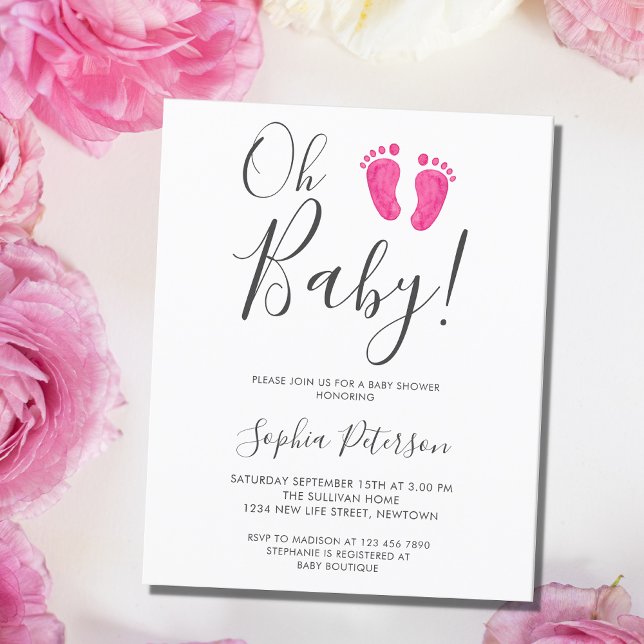 Budget Oh Baby Pink Feet Baby shower Invitation (Créateur téléchargé)