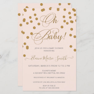Budget Oh Baby Pink Gold Baby shower Invitation