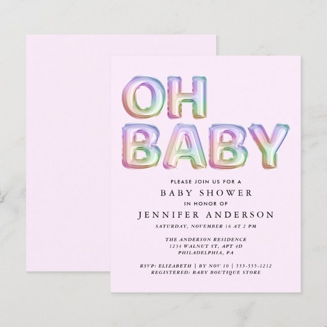 Budget Oh Baby Rose Shower Invitation (Devant / Derrière)
