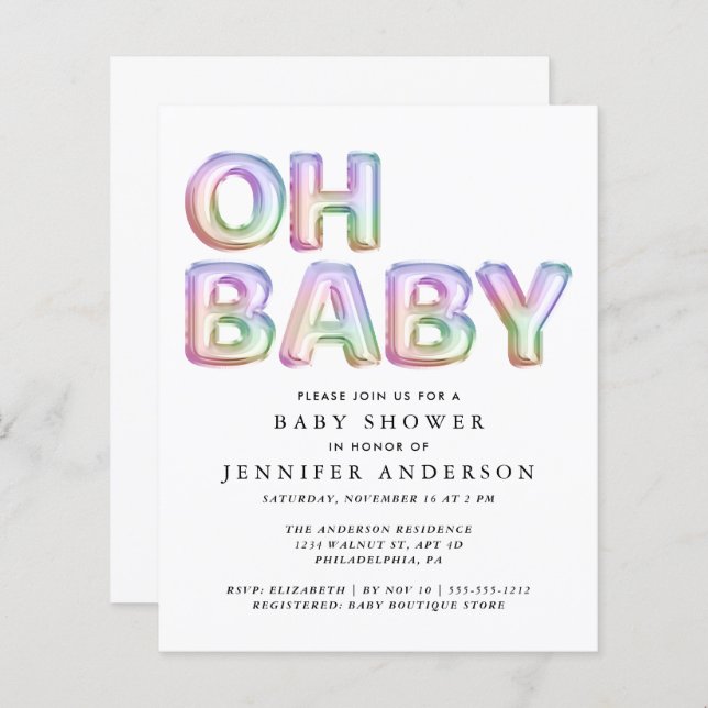 Budget Oh Baby shower Invitation (Devant / Derrière)