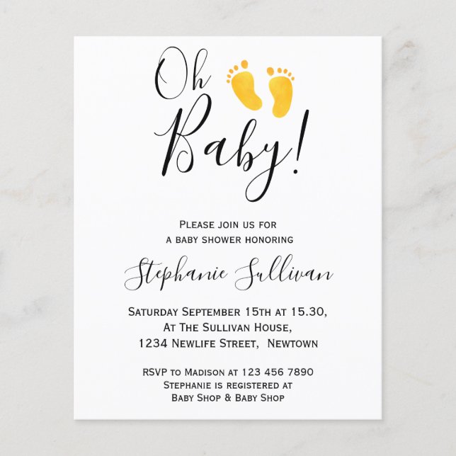 Budget Oh Baby Yellow Feet Baby shower Invitation (Devant)