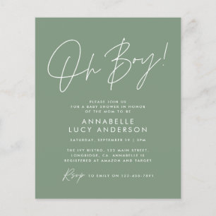 budget oh Boy baby shower script vert élégant