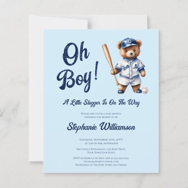Budget Oh Boy Baseball Baby shower mignon ours (Devant)