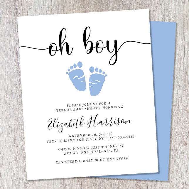 Budget Oh Boy Blue Baby shower virtuel Invitation (Créateur téléchargé)