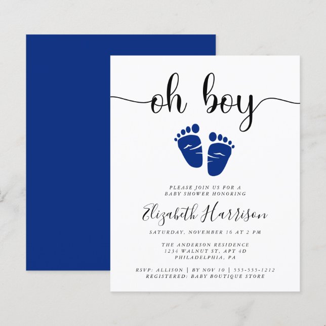 Budget Oh Boy Marine Baby shower bleu Invitation (Devant / Derrière)