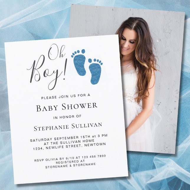 Budget Oh Boy Photo Baby shower bleu Invitation (Créateur téléchargé)