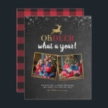 Budget Oh Deer Tartan Chalkboard 2 Fête Photo<br><div class="desc">Ce carte photo de vacances est parfait pour toute famille qui cherche à envoyer une carte photo de Noël amusante mais moderne. Ce design présente "Oh cerf, quelle année !" dans un mélange de lettrage moderne et écriture manuscrite avec un renne en haut dans un faux script de feuille d'or,...</div>