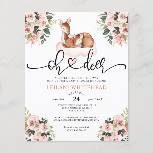 Budget Oh Deer Watercolor Baby shower Invitation (Devant)