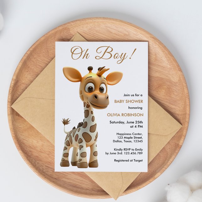 Budget Oh garçon bébé Giraffe Baby shower Invitati (Oh Boy Baby Giraffe Cute Boy Baby Shower Thank You Card )