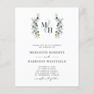 Budget Olive Branch Monogram Mariage Invitation