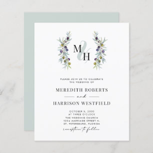 Budget Olive Branch Monogram Mariage Invitation