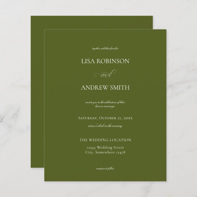 Budget Olive Green Calligraphie Mariage (Devant / Derrière)