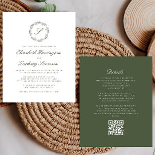 Budget Olive Green Monogramme Wreath QR Code Maria