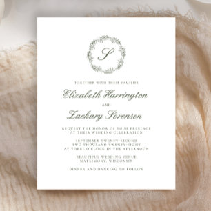Budget Olive Green Monogramme Wreath Script Mariag