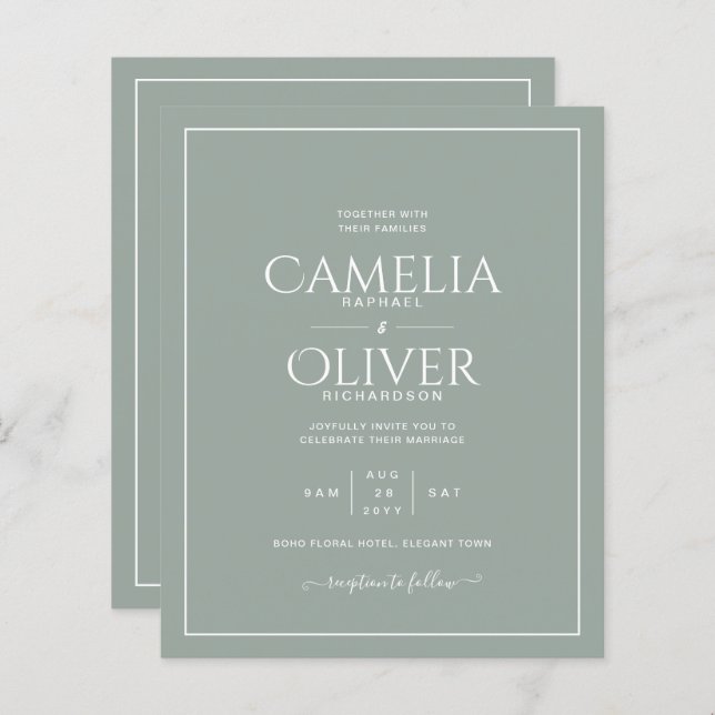BUDGET Olive Sage Green MONOCHROME Mariage (Devant / Derrière)