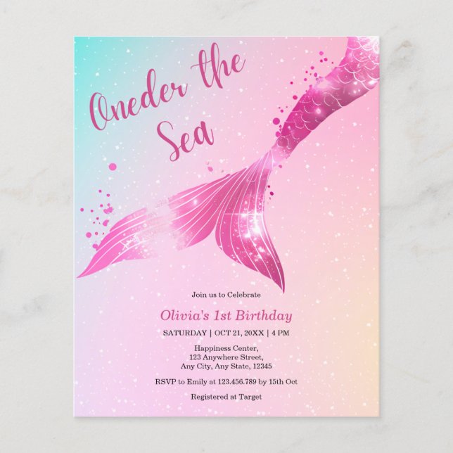 Budget Onder Sea Mermaid 1er anniversaire Invitati (Devant)
