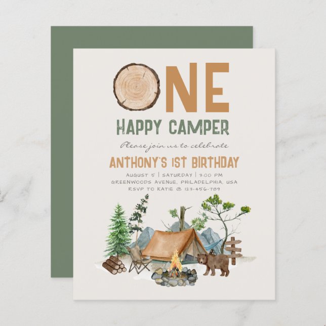 Budget One Happy Camper Woodland 1er anniversaire (Devant / Derrière)