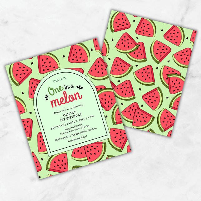 Budget One in a Melon 1st Birthday Invitation (Budget One in a Melon Summer Watermelon 1st Birthday Invitation  )