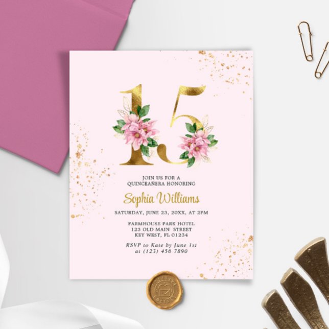 Budget or Floral Quinceañera Invitation (Créateur téléchargé)