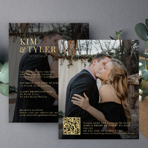 Budget or noir 2 photos QR faire-part de mariage