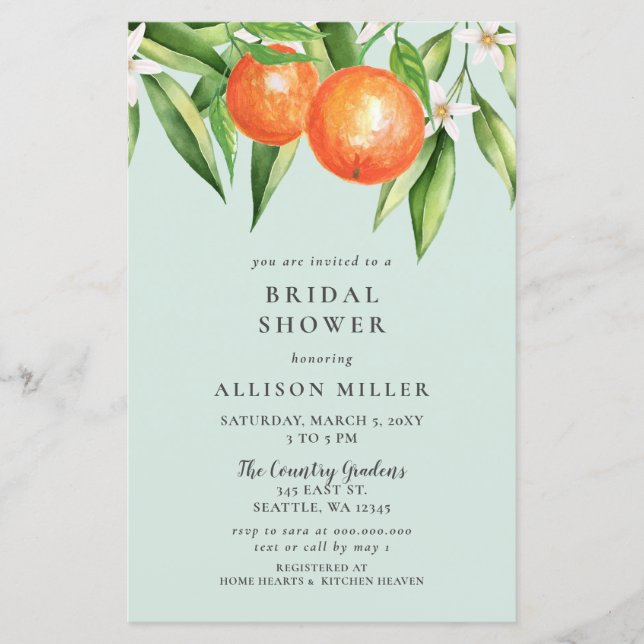 Budget Orange Citrus nuptiale douche Invitation (Devant)