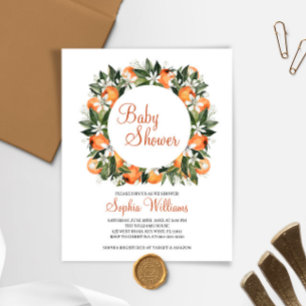 Budget Orange Floral Baby shower Invitation