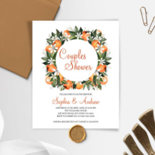 Budget Orange Floral Couples Douche Invitation