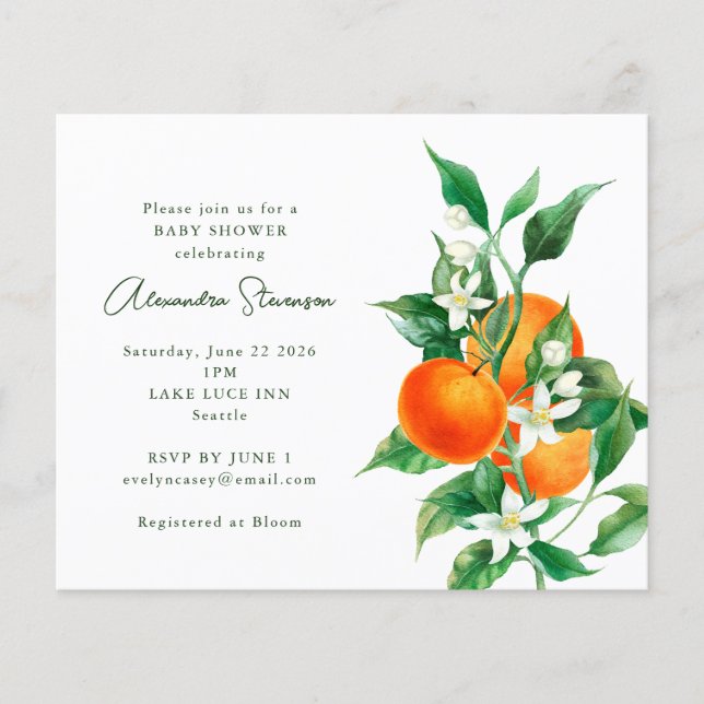 Budget Orange Fruit Cute Baby shower Invitation (Devant)
