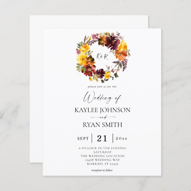 Budget Orange & Or Jaune Chute 2 Mariage Floral (Devant / Derrière)