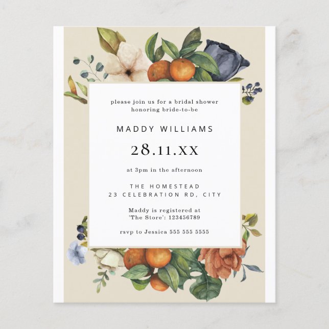 Budget Orange Summer Boho Bridal Show Invitation (Devant)
