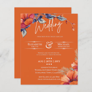 BUDGET Orange Violet Mariage Floral Inviter