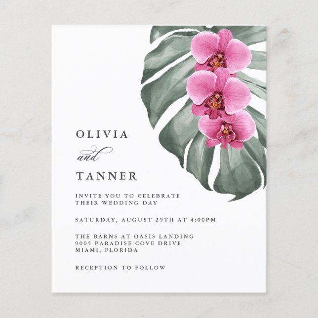 Budget Orchidées roses chaudes sur Monstera Tropic (Devant)