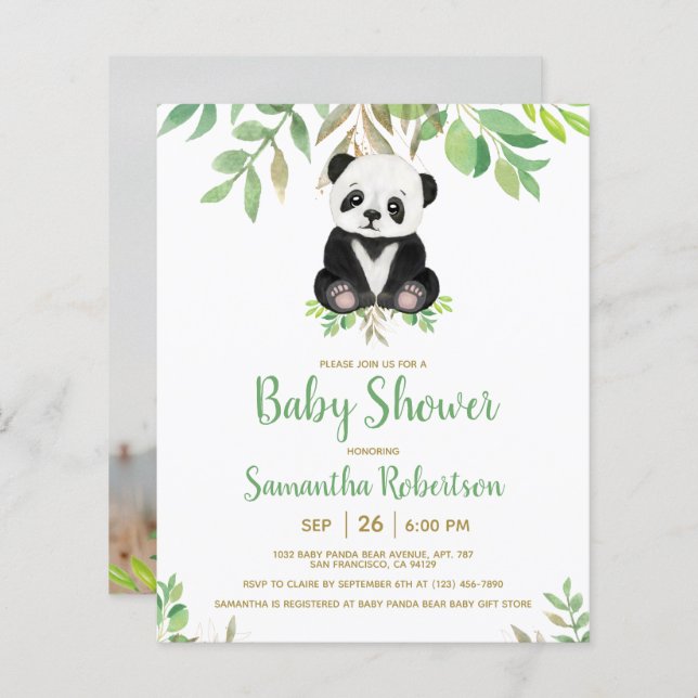 Budget Ours vert Baby shower Invitation (Devant / Derrière)