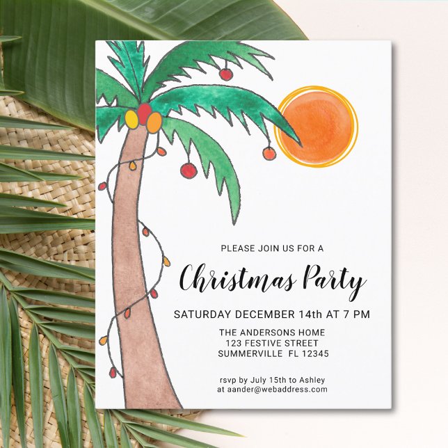 Budget Palm Tree Sun Christmas Party Invitation (Créateur téléchargé)