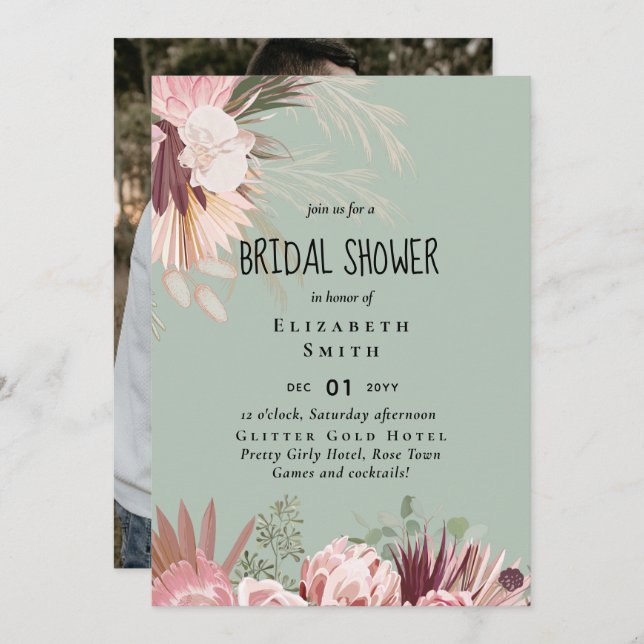 BUDGET Pampas Fête des mariées PHOTO Invitation (Devant / Derrière)