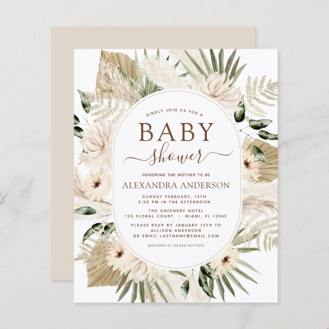 Budget Pampas Grass Baby shower Boho Eucalyptus (Devant / Derrière)