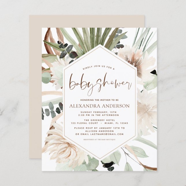 Budget Pampas Grass Baby shower Boho Eucalyptus (Devant / Derrière)
