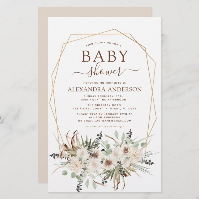 Budget Pampas Grass Baby shower Boho Eucalyptus (Devant / Derrière)