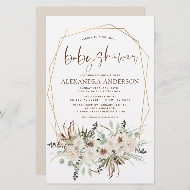 Budget Pampas Grass Baby shower Boho Eucalyptus (Devant / Derrière)