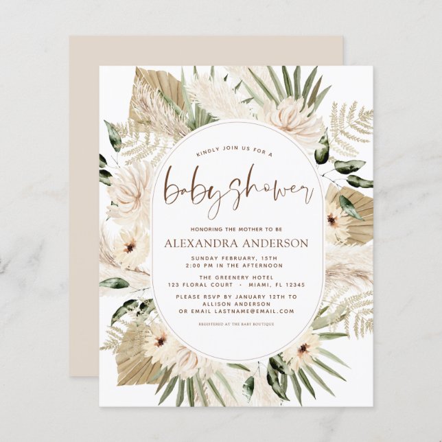 Budget Pampas Grass Baby shower Boho Eucalyptus (Devant / Derrière)