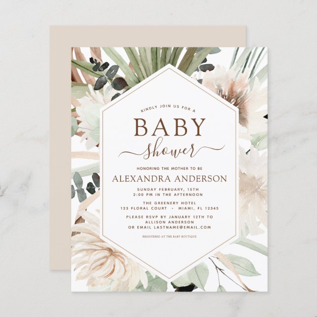 Budget Pampas Grass Baby shower Boho Eucalyptus (Devant / Derrière)