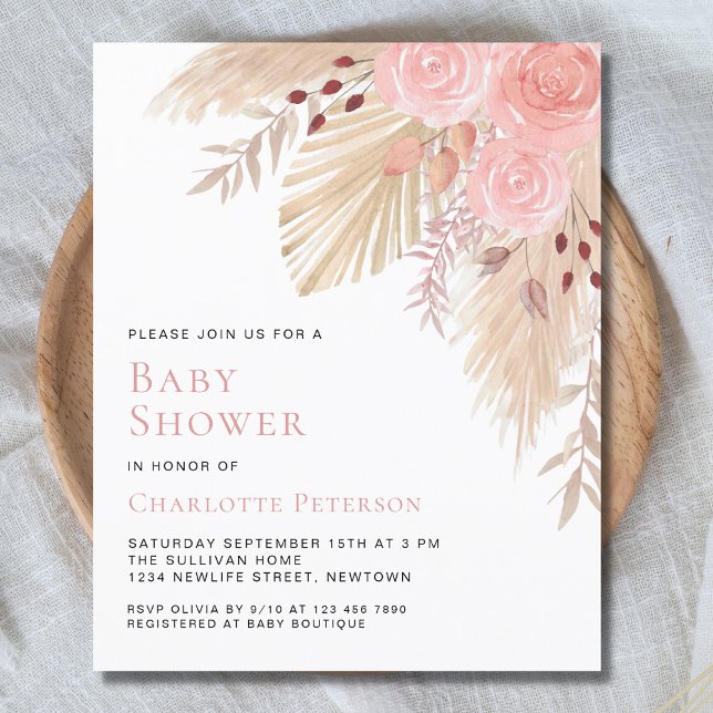 Budget Pampas Grass Girl's Baby shower Invitation (Créateur téléchargé)